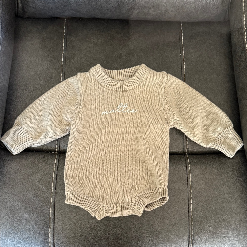 Tan Knit Baby Sweater Onesie